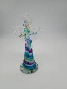 Glass Artisan Studio Hand Blown Art Glass Angel Multicolored Signed Ferrier 6"