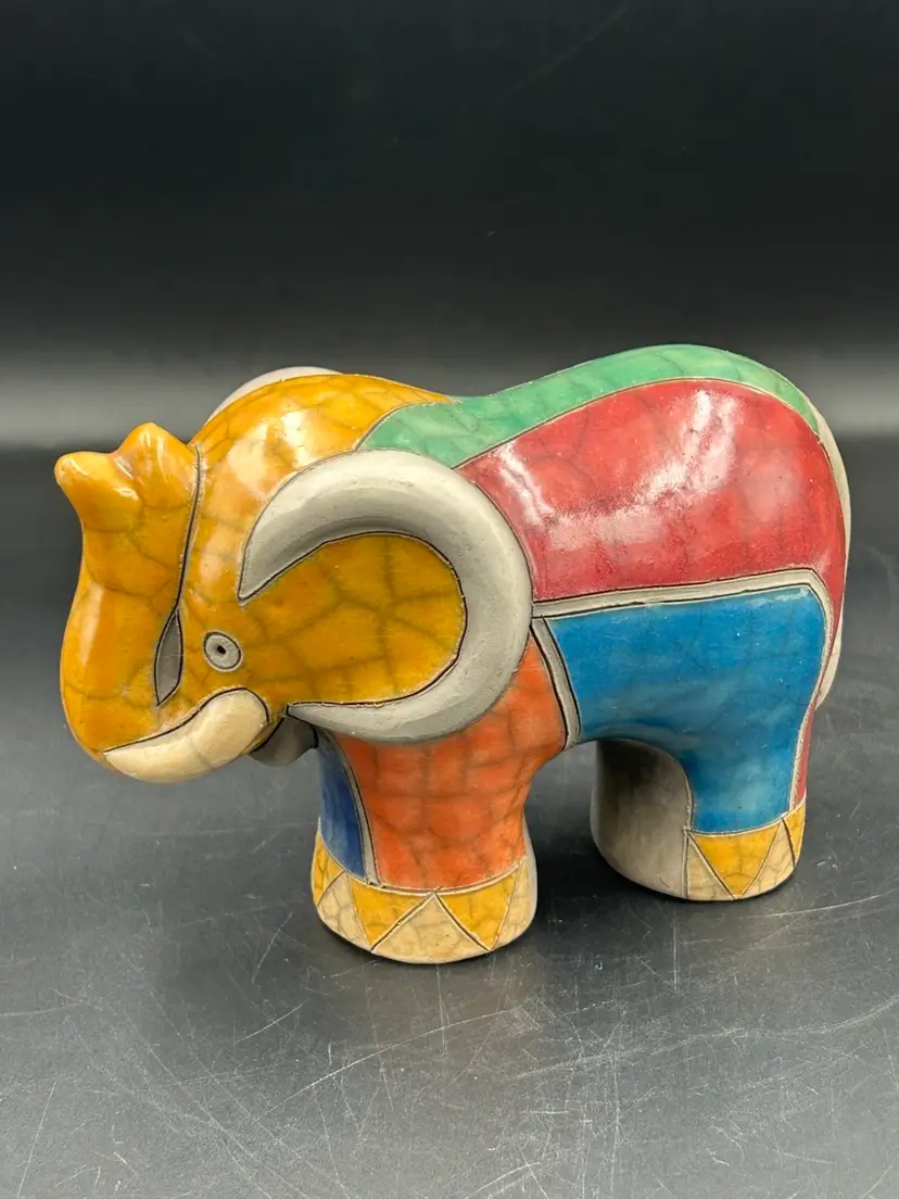 Raku Pottery, Elephant Figurine Handmaid’s South Africa Signed