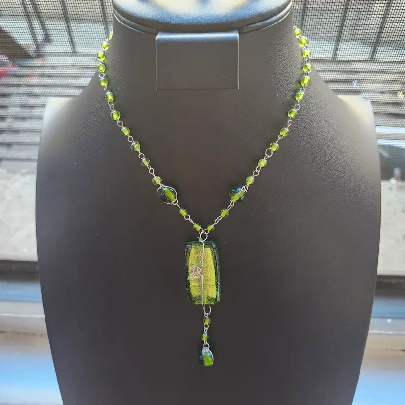 Lime Glow Glass Pendant Necklace