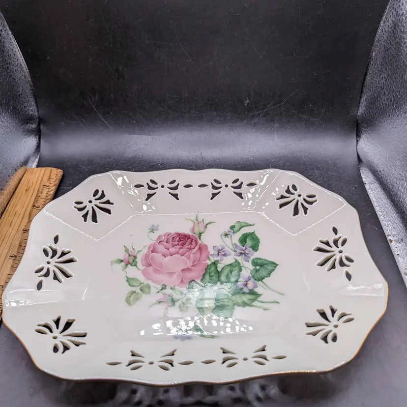 Lenox China 9" VICTORIAN ROSE Pierced Rectangular Tray - Discontinued!