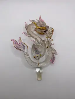 Glass Dragon With Gold And Pink Glitter Accents