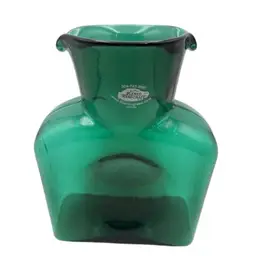 Blenko Glass Water Bottle Emerald Green Double Spout Signed Richard Blenko 2000