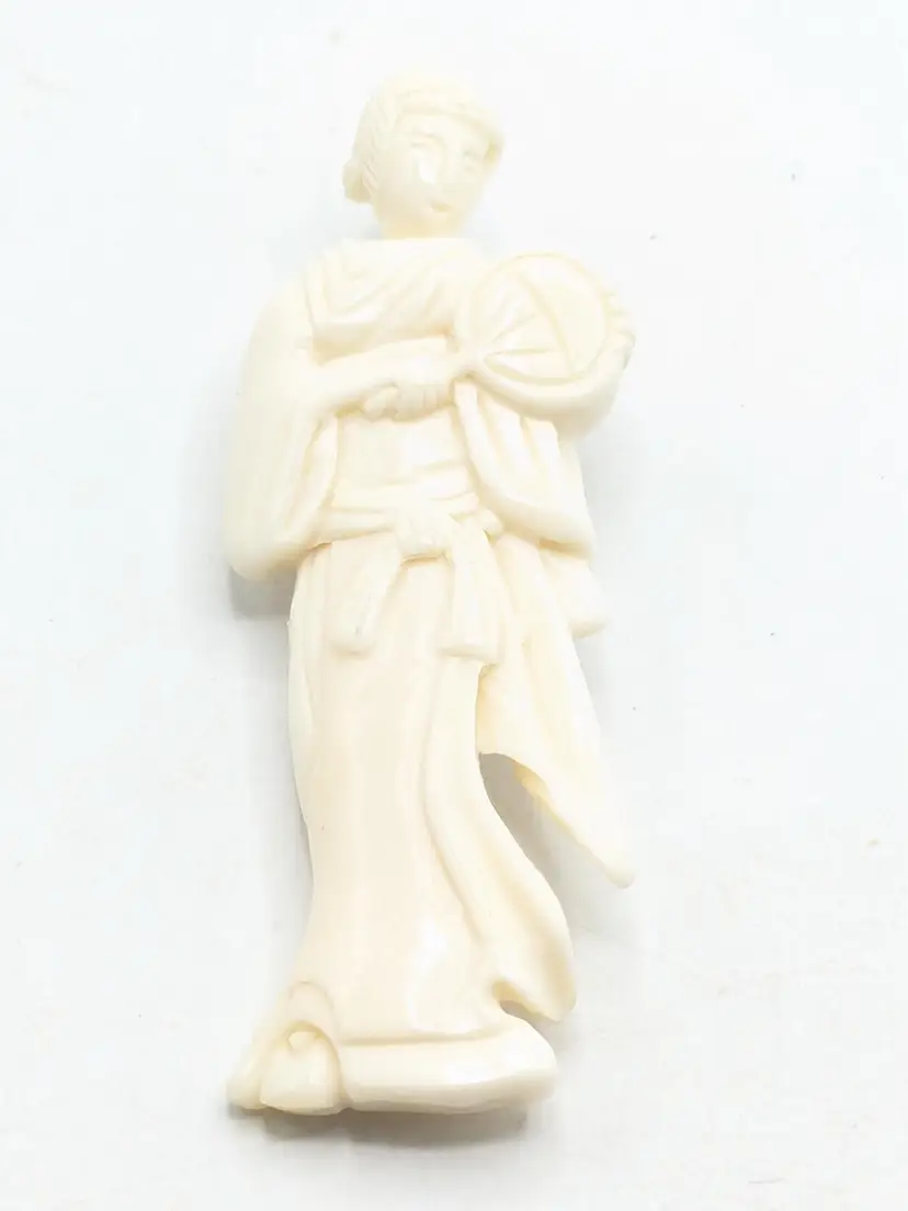 Vintage Carved Bovine Bone Geisha Brooch Pin