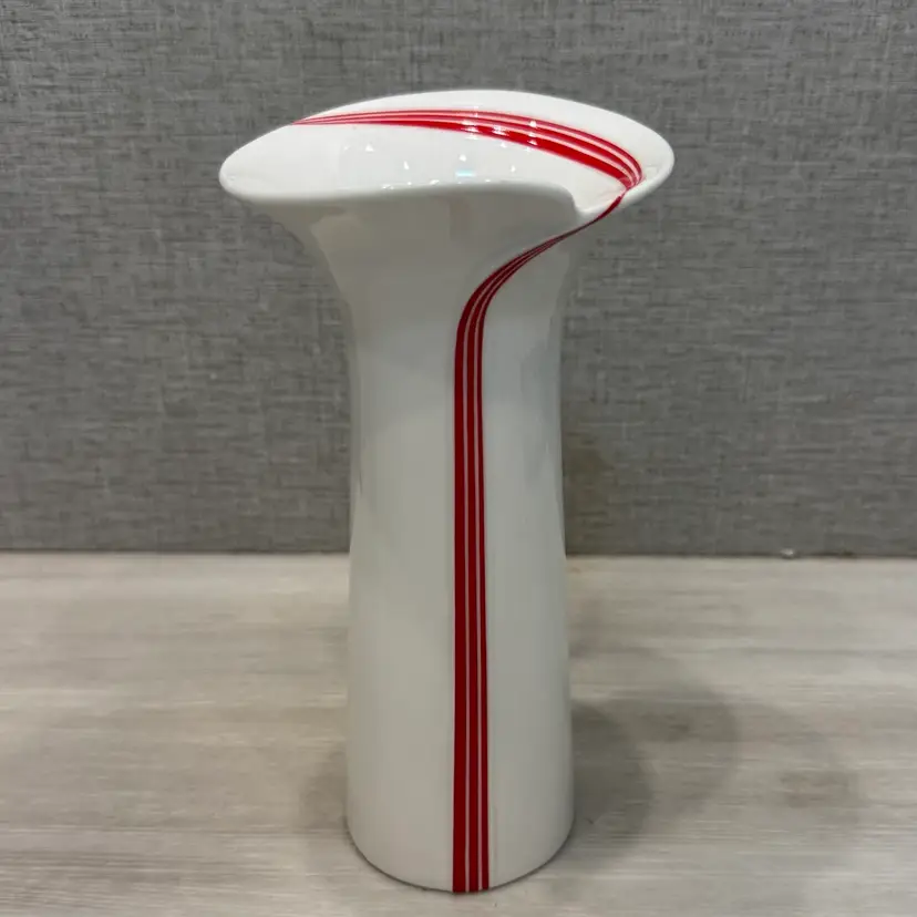 Vtg MCM Red Stripe White YAMAJI JAPAN ART POTTERY Tulip VASE DECOR