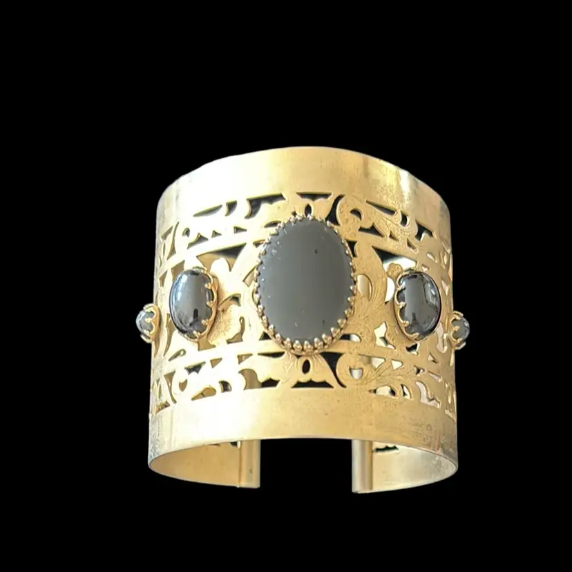 Vintage Gold Tone Cuff w/ Lucite Rhinestones