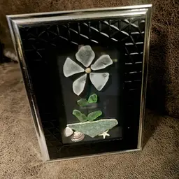 Authentic Sea Glass Framed Art Flower with Shells/Starfish Beach Decor