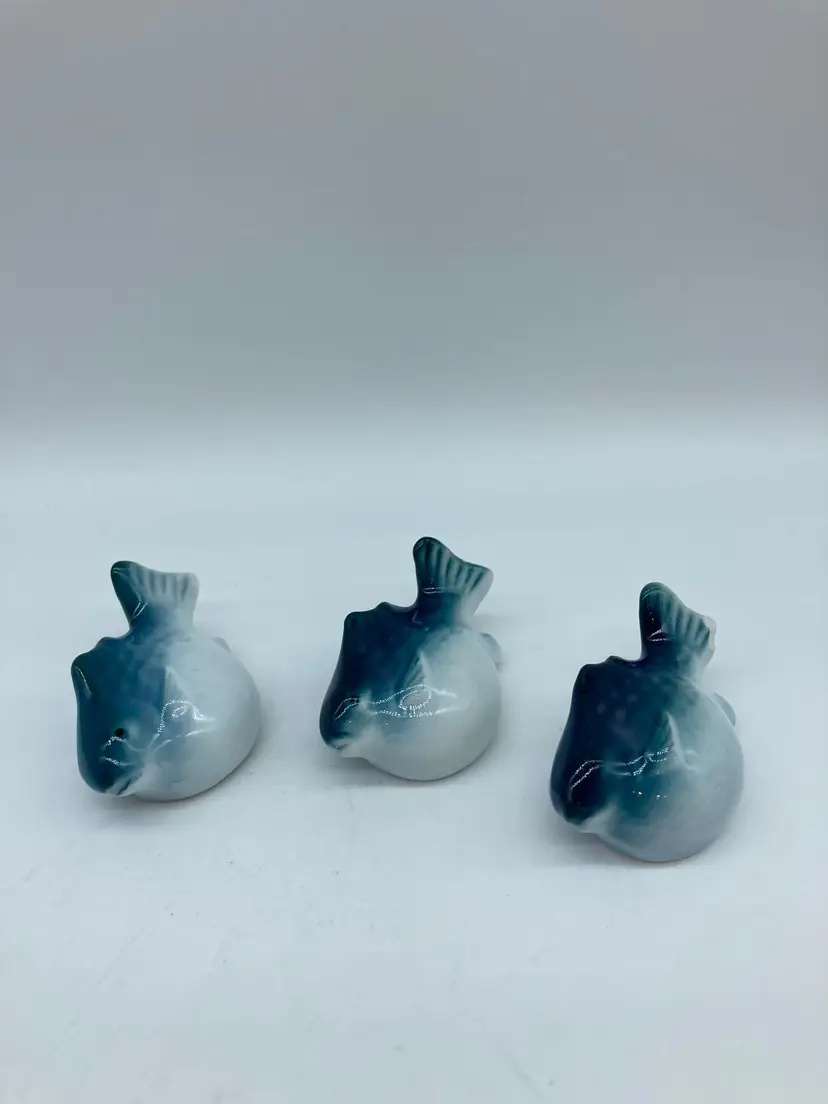 3 Blue Puffy Vintage Fish Chopstick Holders