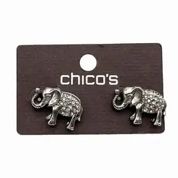 Chico's Silver Tone Rhinestone Elephant Studded Post Earrings Pierced Pair 3/4"