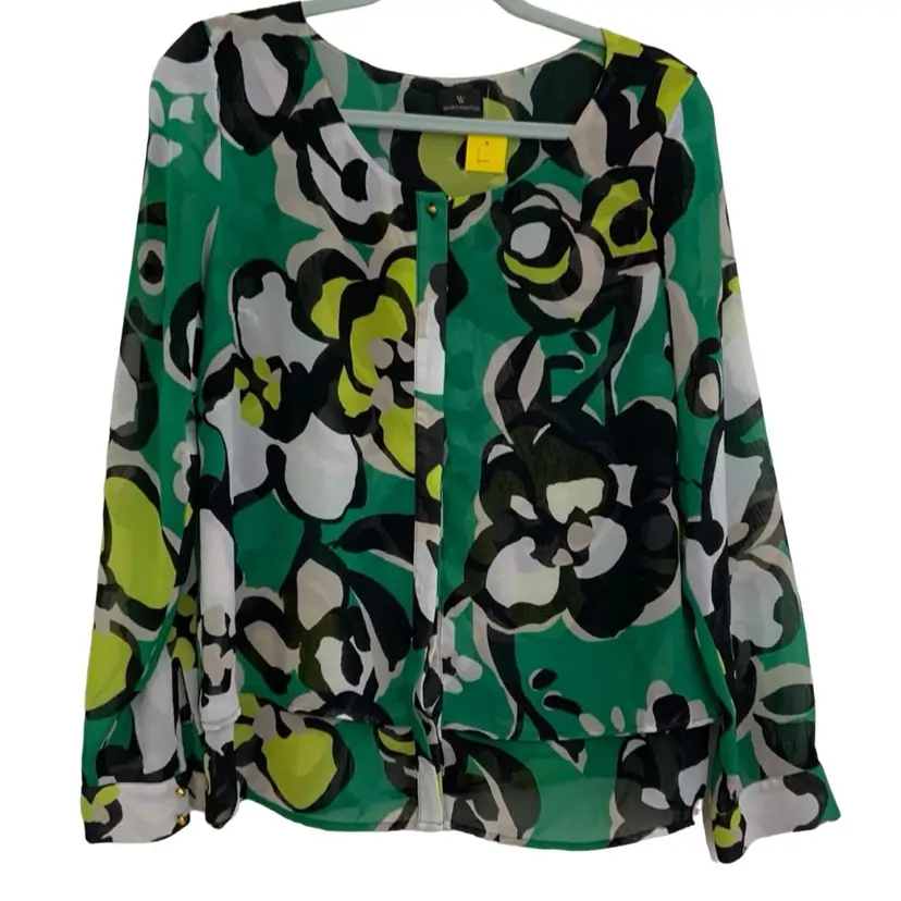 Vintage Green Ruffle Short Sleeve Polyester Blouse Worthington 