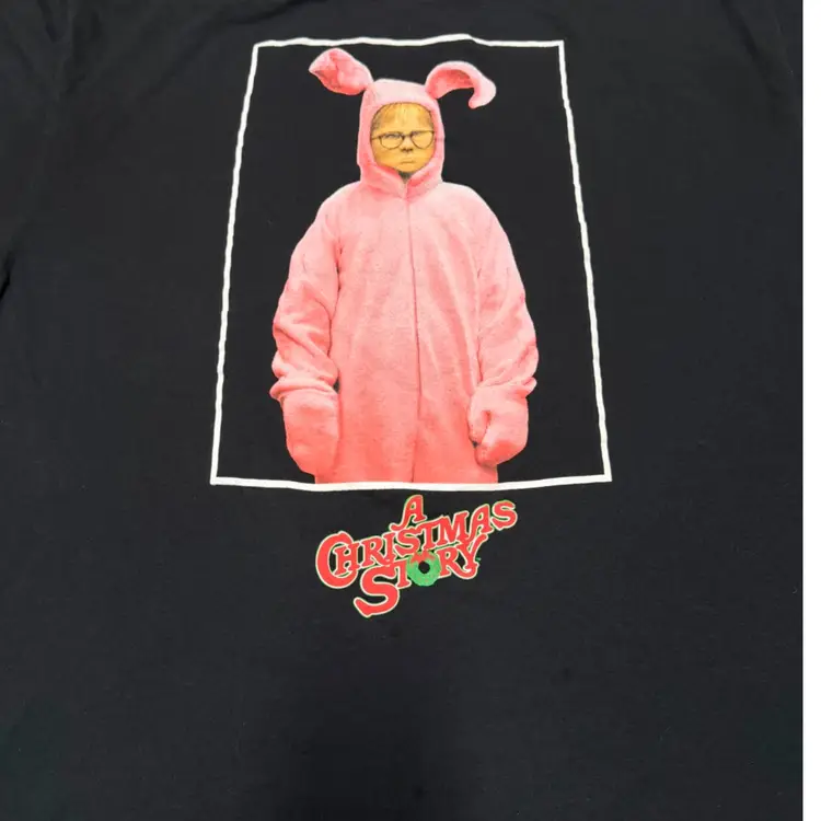 A Christmas Story Ralphie Pink Bunny Suit Graphic Print Black T-Shirt  - 2XL