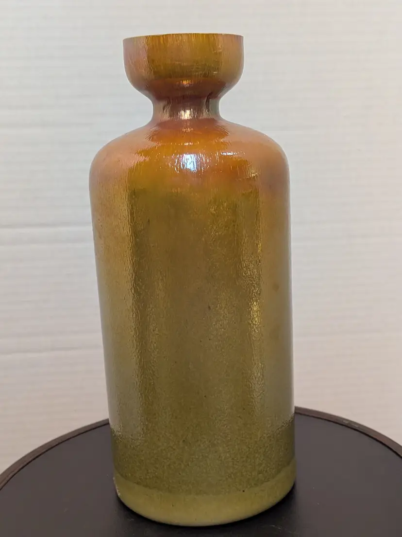Art Glass Triple Cased Orange Copper Lustre Iridescent Favrile/Tiffany/Stuben/Aurene Style Blown Glass Vase