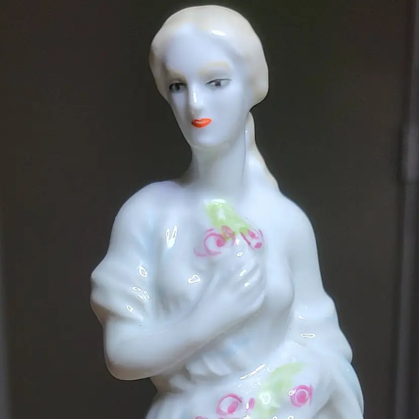 Vintage Handpainted ARPO Curtea De Arges Fine Porcelain Woman with Flowers