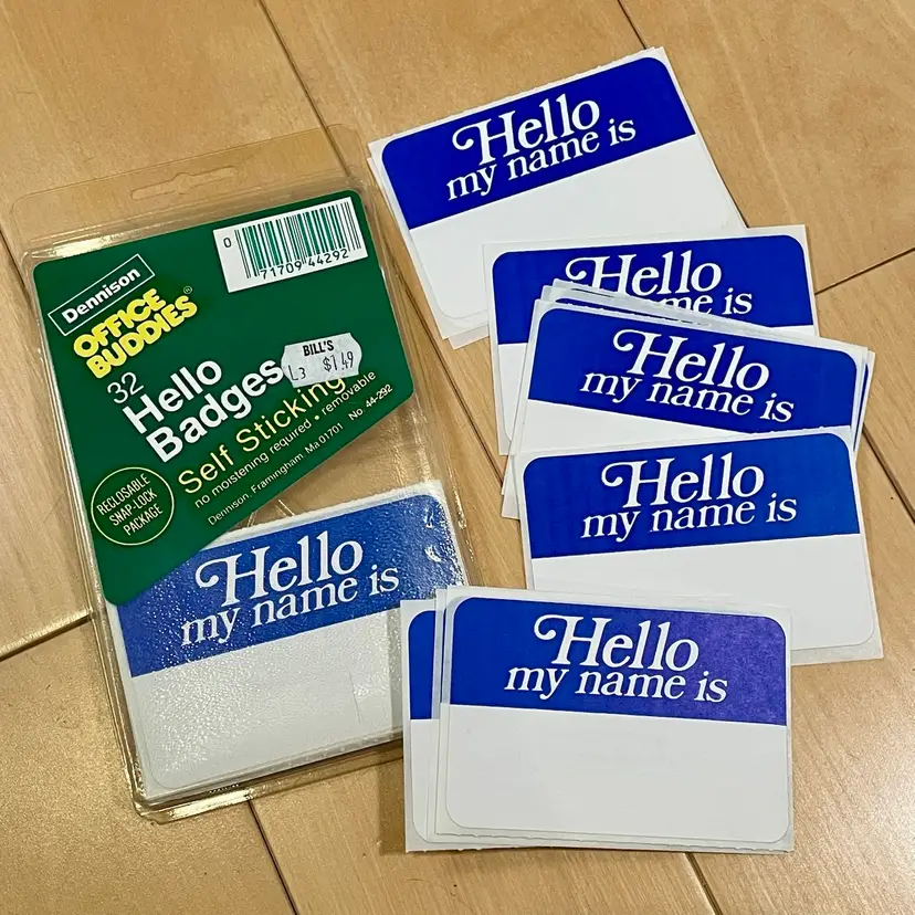 Dennison Hello My Name Is - Vintage Name Tags Badges Stickers Opened Pack 14ct