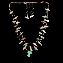Native American Zuni multi-stone carved animal fetish necklace and earrings.