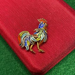 Enemeled 800 Silver Filigree Rooster Cockerel Brooch Pin Gold Wash Rainbow Red Blue Green Yellow