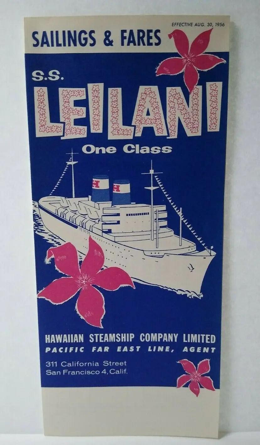 Leilani Hawaii Steam Ship Cruise Lines Vintage Flyer Brochure 1956 Honolulu Boat