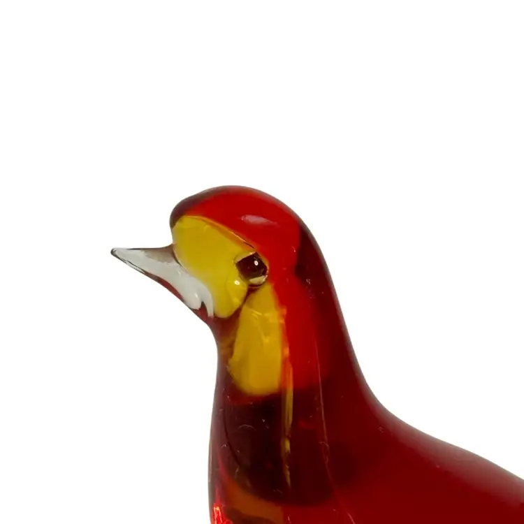 Murano Sommerso Art Glass Bird  Figurine–Red & Amber Blown Glass  Pulled Feathers
3-3/4” T x 5-1/2” L x 2” W
