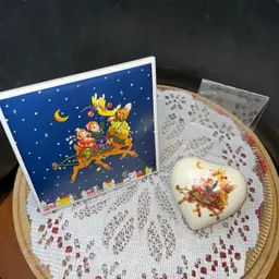 Vintage Ceramic Tile And Matching Porcelain Trinket Box-Children Riding Reindeer