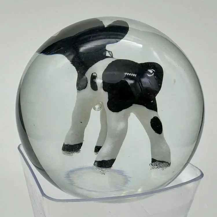 Sulfide Marble Cow Handmade Contemporary Art Glass Black White Calf