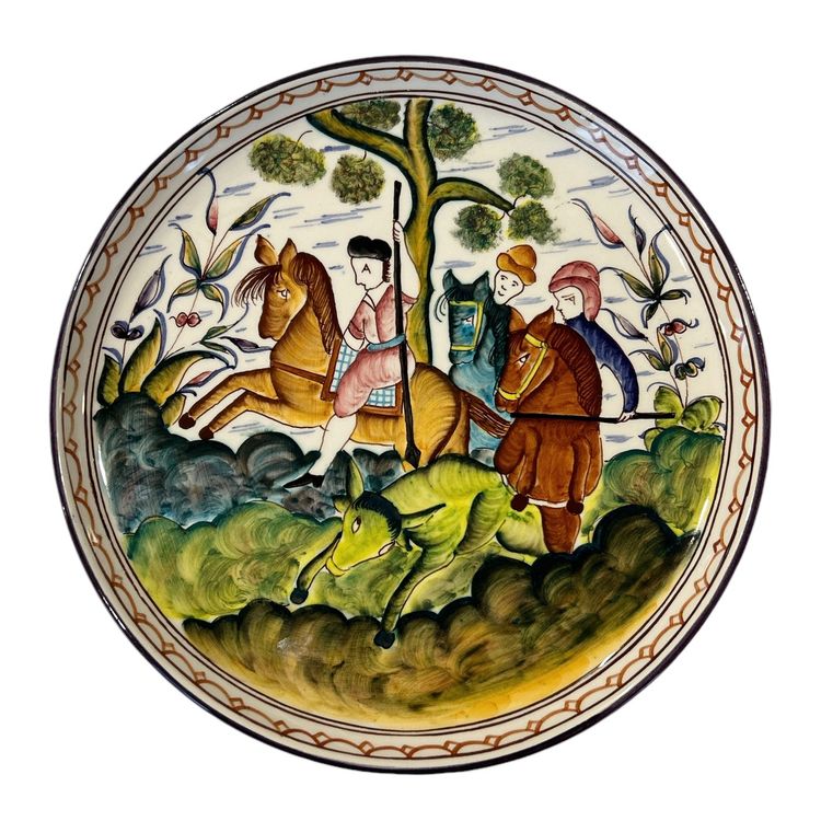Hand Painted Portugal "Persian Pombal" Scene Plate - Hunting on Horse