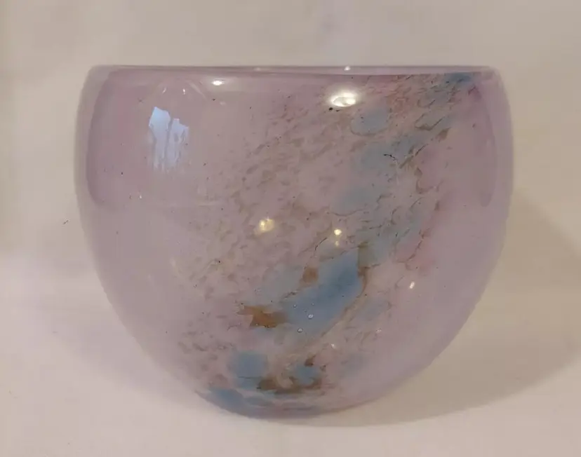 Hand Blown Pink Art Glass Bowl Signed