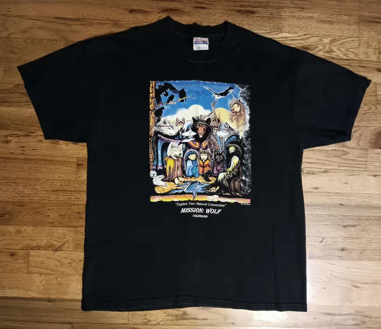 vintage Colorado Mission Wolf t-shirt animal print nature wildlife harmony