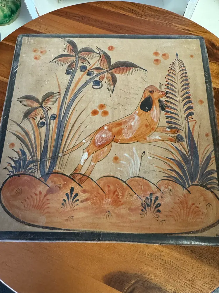 Vintage Tonala Mexico Pottery Dog Tile Trivet