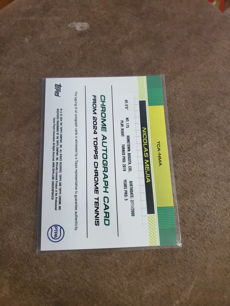 Nicolas Mejia 2024 Topps Chrome Tennis Certified Autograph