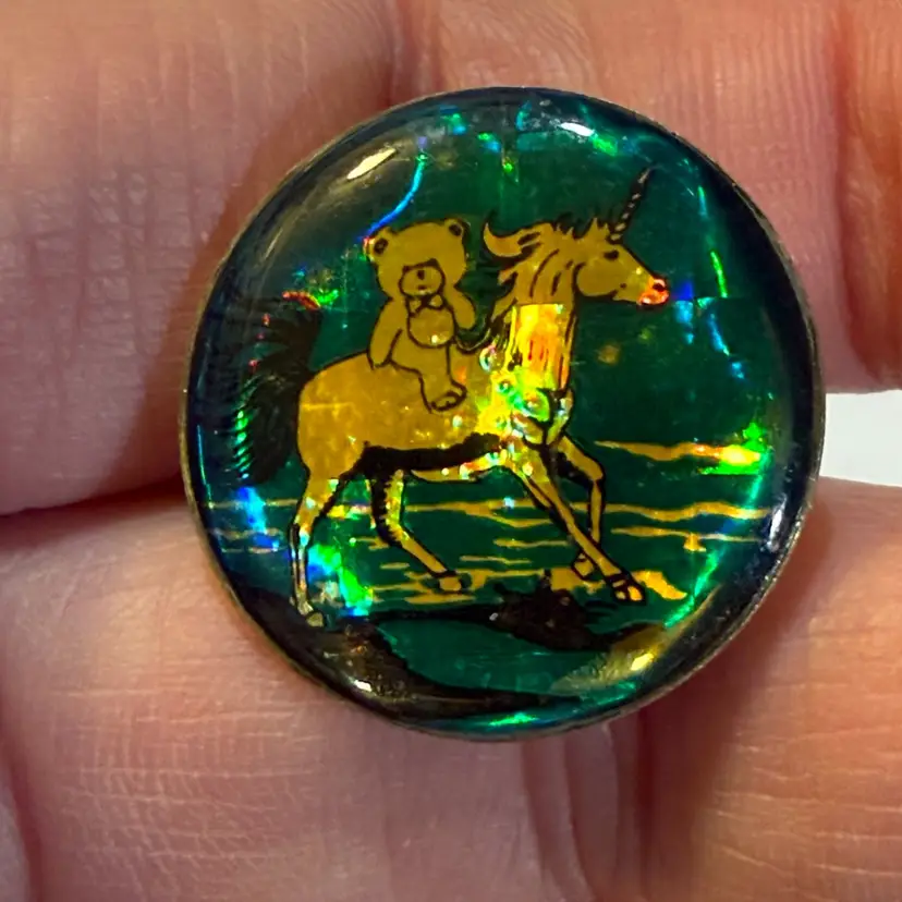 Vintage Teddy Bear Riding A Unicorn Lapel Pin