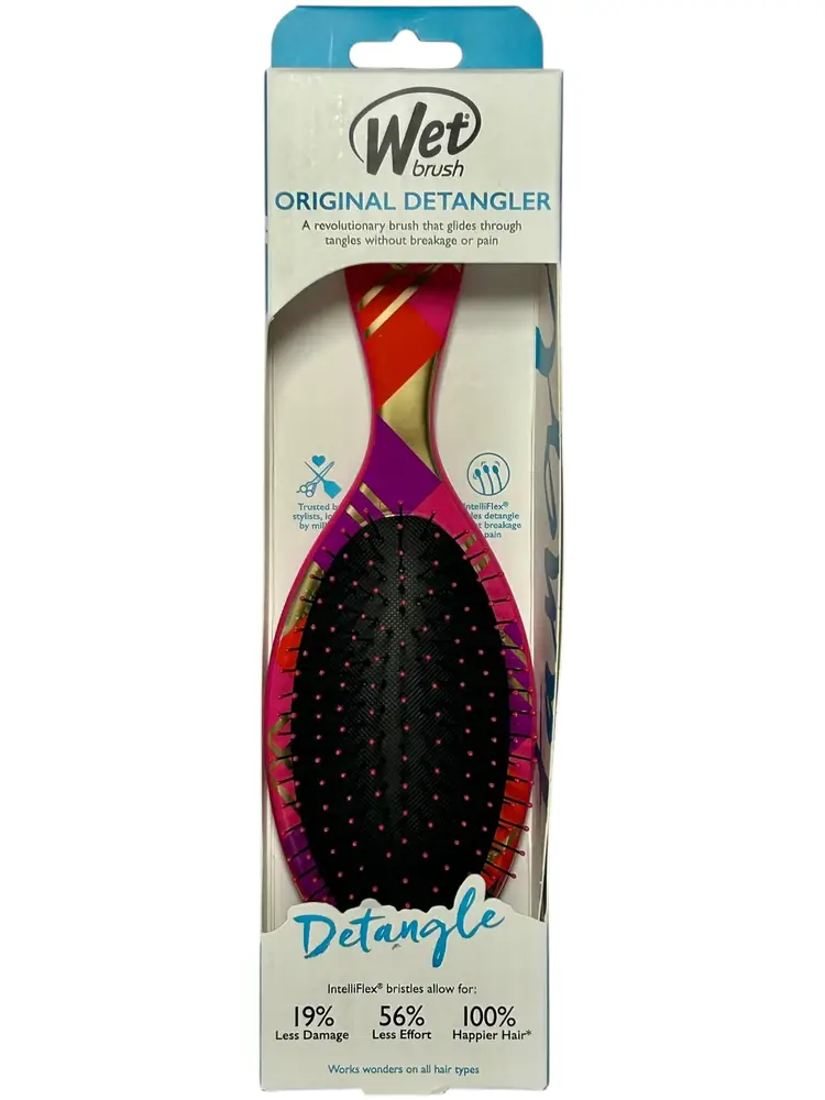 Wet Brush Original Detangler Happy Hair Bright Holiday Pink Plaid NIB