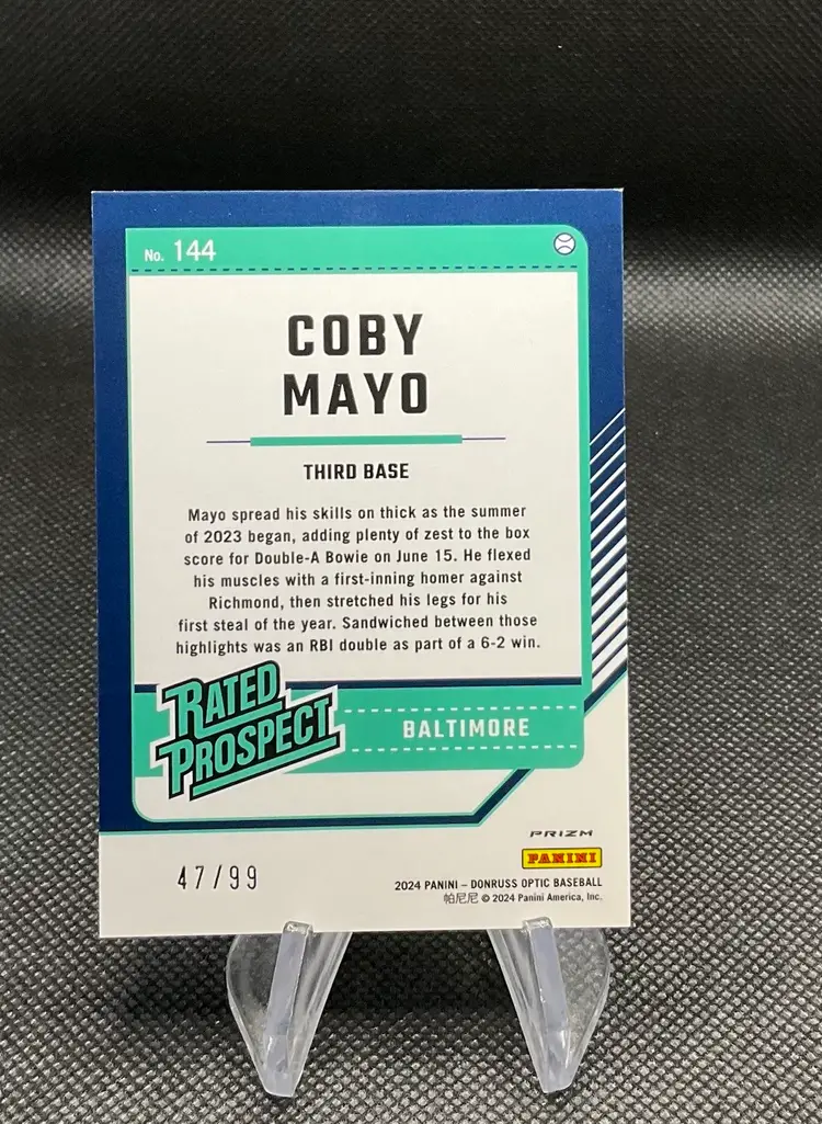 COLBY MAYO 2024 Donruss Optic Rated Prospect Red Prizm #/99- Baltimore Orioles