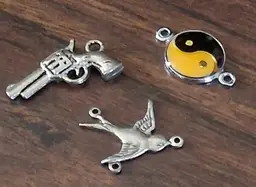 Unique Metal Charms Set ~ Revolver, Yin Yang, and Bird