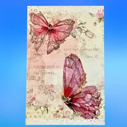 Colorful Pink Butterflies “Love and Dreams Are the Two Ends of Parentheses” Postcard, Unused **UV Reactive**
