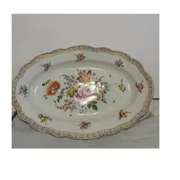Antique Meissen Porcelain 15” Platter Hand Painted Floral Design