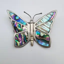 Vintage Mexican Abalone Silver Butterfly Brooch