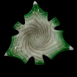 Fratelli Toso Green White Gold Swirl Leaf Murano Glass Bowl