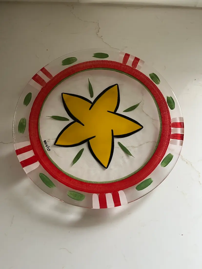 Kosta Boda 13" Platter Plate, Ulrica Hydman Vallien, Yellow Star Flower Sweden Glass Swedish