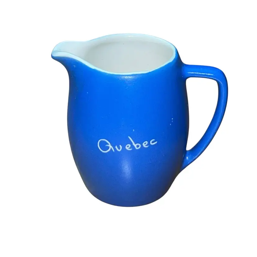 Vintage Devon Pottery Creamer – “Quebec” Souvenir Pitcher – Blue & White Made in England – Mid Century English Pottery