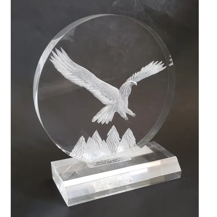Artist Signed Etched Lucite Eagle
