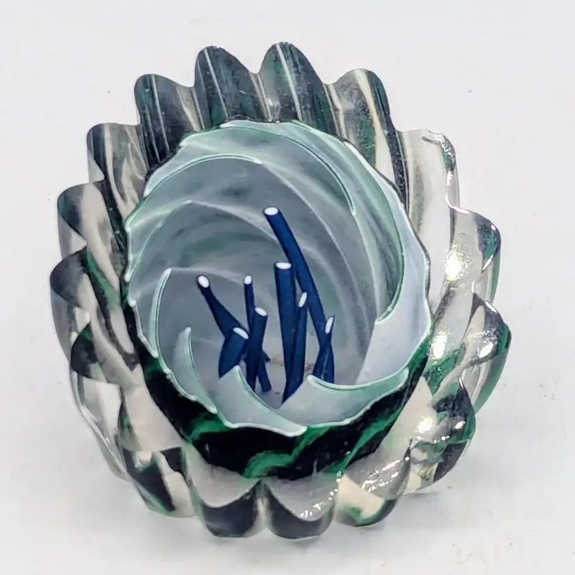 Beautiful Vintage Wedge Shaped Paperweight With A Ruffled Edge