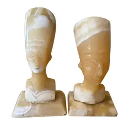 Mid-century carved Onyx Nefertiti Night Light Lamp And Statue Set.