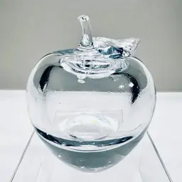 Vintage Hand Blown Clear Art Glass Apple Paperweight 3” Orb Teacher Appreciation