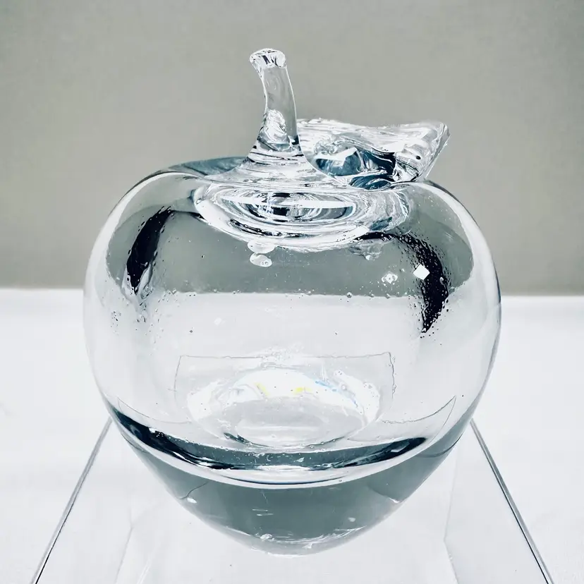 Vintage Hand Blown Clear Art Glass Apple Paperweight 3” Orb Teacher Appreciation