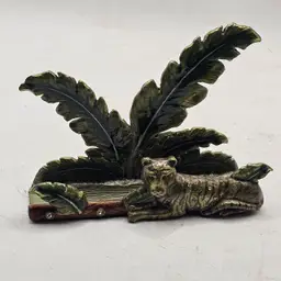 Czech business card holder enamel clear stones tiger big cat