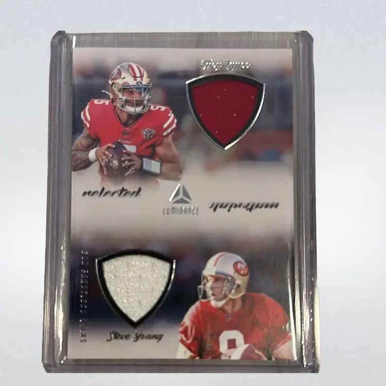 2022 Panini Luminance Football Trey Lance/Steve Young Dual Patch Steve Young Game Worn