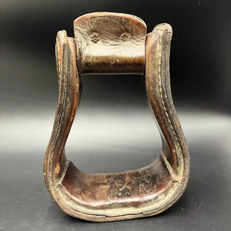 1 Single Vtg Handmade Tooled Floral Leather Western Cowboy Horse Stirrup Decor