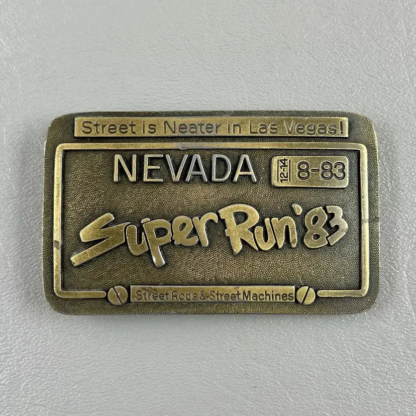Las Vegas Nevada Super Run 83 Street Rods Street Machines Brass Belt Buckle 1983