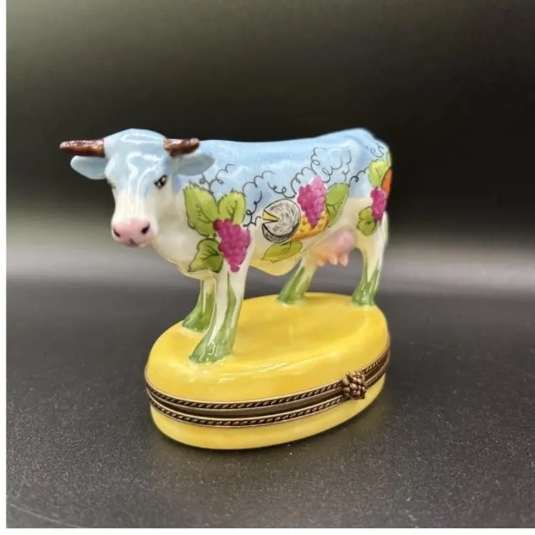 Rare Limited Edition Limoges “Wine And Cheese” Cow