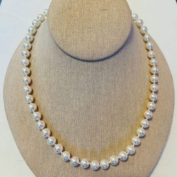 Vintage Hand Knotted 8mm Faux Glass Pearl 19” Necklace