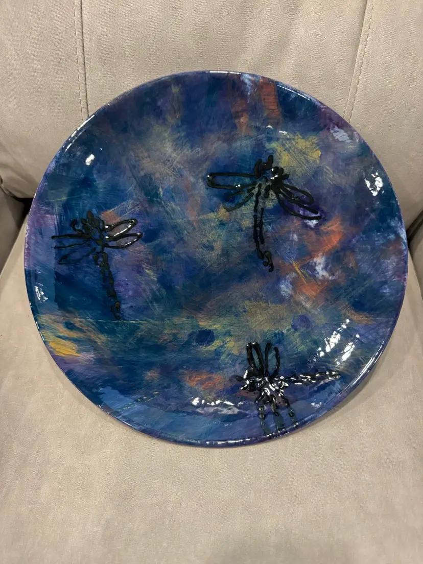 Abstract Blue and Purple Dragonfly Art Plate